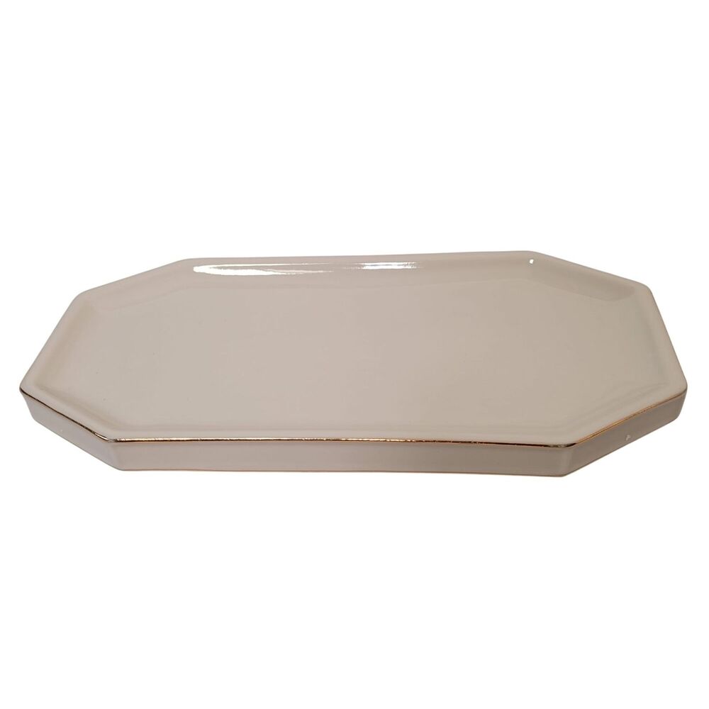 Kassatex St. Honore Rectangular Porcelain Tray With Gold Trim Bath Accessories